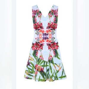 Karen Millen Tropical Floral Mirror Print Mini Dress Size 4